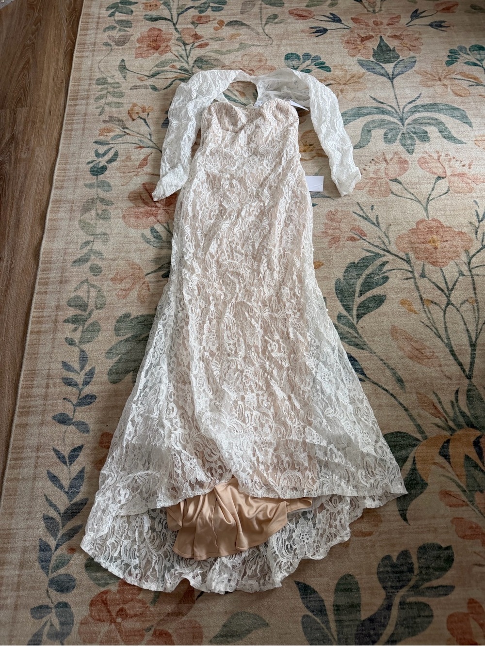 Lulu's Neska White and Beige Lace Maxi Dress and Shrug Set - Picture 4 of 7